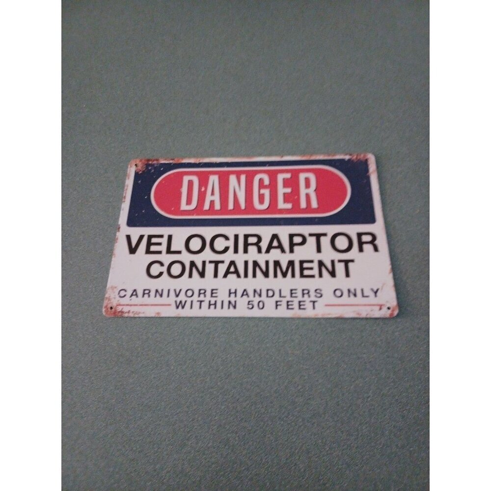 Velociraptor Containment Retro Vintage Tin Sign 8 X 12 - Picture 1 of 2